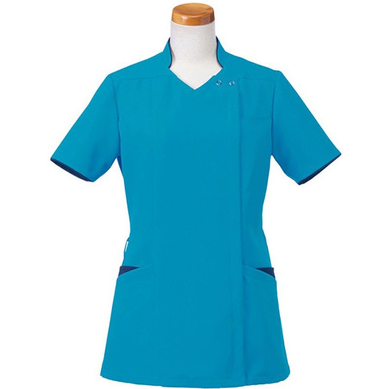 R8946-31 半袖スクラブジャケット レディース ターコイズ×ネイビー R8946-31シリーズ ヤギコーポレーション サイズL 5,398円