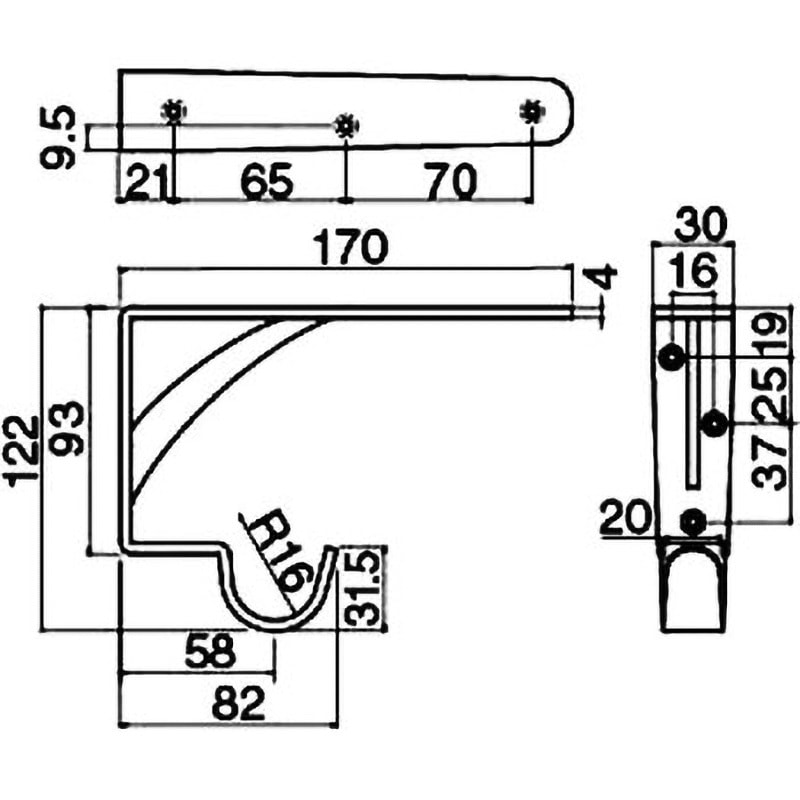 TBR20-磨/122×170 ステンレス製L形棚受け(補強付・フック付) MIZUKAMI(水上) 鏡面磨仕上  1箱(4個) 16,265円