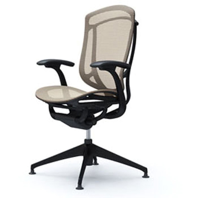 CC41CR FPG7 コンテッサセコンダ オフィスチェア(固定肘・座メッシュ)(4本脚オートリターン) オカムラ(岡村製作所) 肘掛あり デザインアーム ブラック/ブラック ベージュ色   CC41CR FPG7