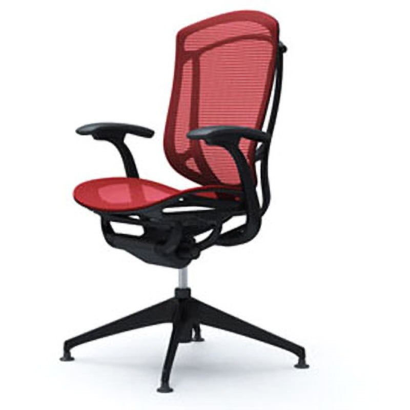 CC41CR FPG9 コンテッサセコンダ オフィスチェア(固定肘・座メッシュ)(4本脚オートリターン) オカムラ(岡村製作所) 肘掛あり デザインアーム ブラック/ブラック レッド色   CC41CR FPG9