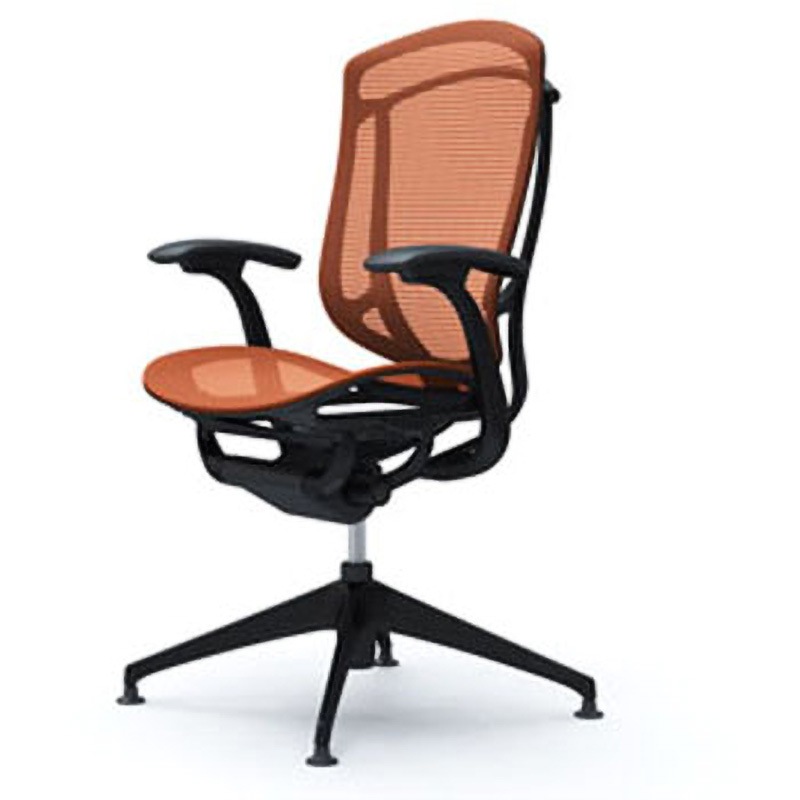 CC41CR FPH8 コンテッサセコンダ オフィスチェア(固定肘・座メッシュ)(4本脚オートリターン) オカムラ(岡村製作所) 肘掛あり デザインアーム ブラック/ブラック オレンジレッド色   CC41CR FPH8