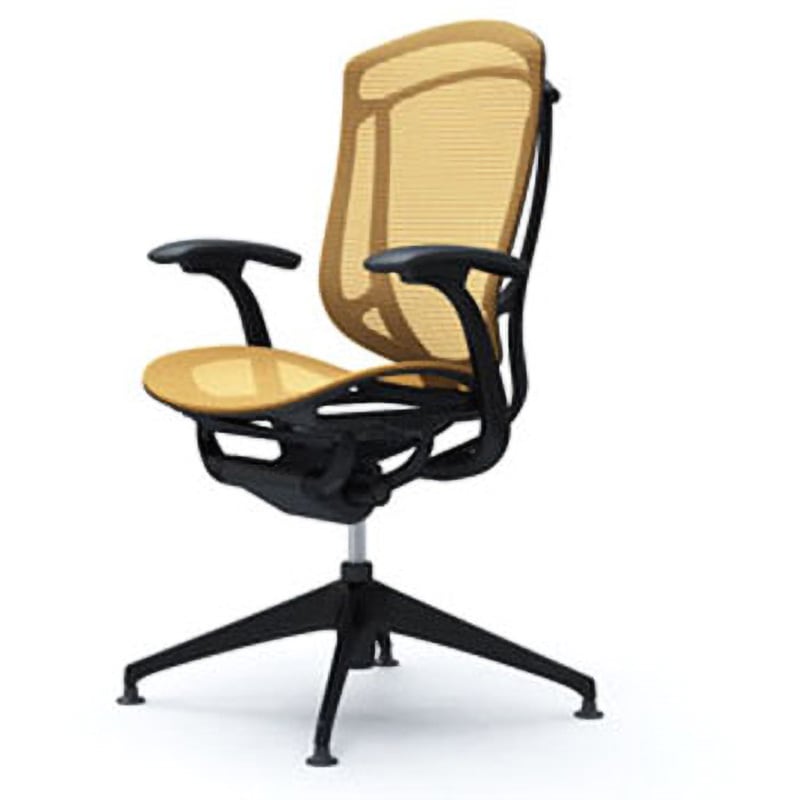 CC41CR FPH9 コンテッサセコンダ オフィスチェア(固定肘・座メッシュ)(4本脚オートリターン) オカムラ(岡村製作所) 肘掛あり デザインアーム ブラック/ブラック イエロー色   CC41CR FPH9