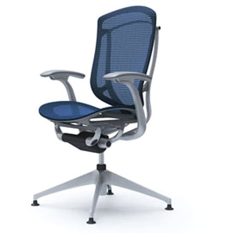 CC41EA FPG4 コンテッサセコンダ オフィスチェア(固定肘・座メッシュ)(4本脚オートリターン) オカムラ(岡村製作所) 肘掛あり デザインアーム シルバー/グレー ダークブルー色   CC41EA FPG4