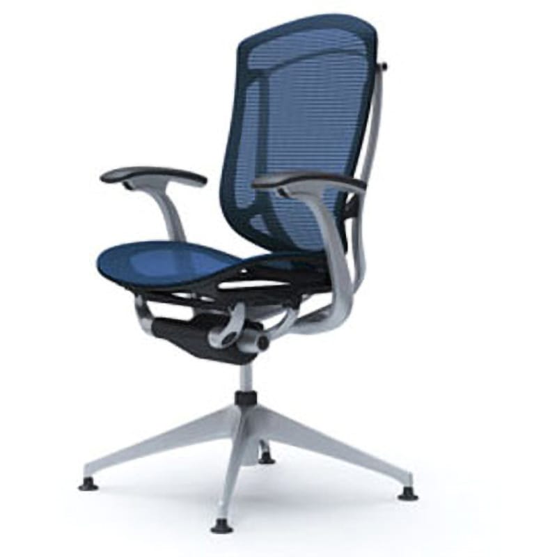CC41ER FPG4 コンテッサセコンダ オフィスチェア(固定肘・座メッシュ)(4本脚オートリターン) オカムラ(岡村製作所) 肘掛あり デザインアーム シルバー/ブラック ダークブルー色   CC41ER FPG4
