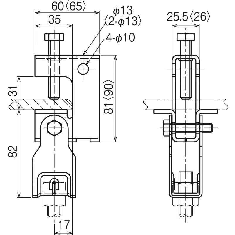 HB25T-W4 一般形鋼用吊りボルト支持金具 1個 ネグロス電工 【通販