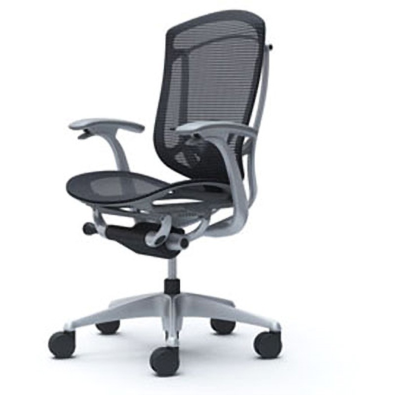 CC41GE FPG1 コンテッサセコンダ オフィスチェア(固定肘・座メッシュ)(5本脚/ハイバック) オカムラ(岡村製作所) 肘掛あり シルバー/グレー ブラック色   CC41GE FPG1