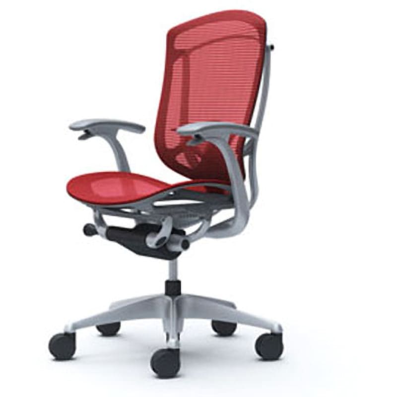 CC41GE FPG9 コンテッサセコンダ オフィスチェア(固定肘・座メッシュ)(5本脚/ハイバック) オカムラ(岡村製作所) 肘掛あり シルバー/グレー レッド色   CC41GE FPG9