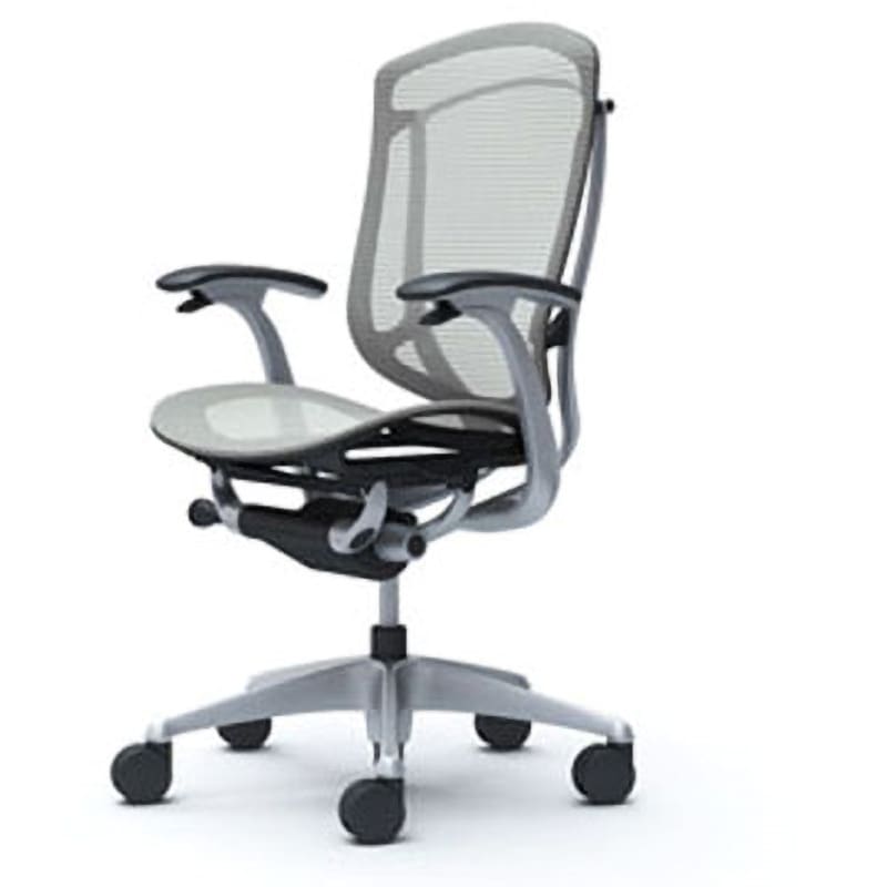 CC41GR FPG3 コンテッサセコンダ オフィスチェア(固定肘・座メッシュ)(5本脚/ハイバック) オカムラ(岡村製作所) 肘掛あり シルバー/ブラック デザインアーム ライトグレー色   CC41GR FPG3