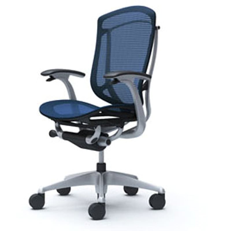 CC41GR FPG4 コンテッサセコンダ オフィスチェア(固定肘・座メッシュ)(5本脚/ハイバック) オカムラ(岡村製作所) 肘掛あり シルバー/ブラック デザインアーム ダークブルー色   CC41GR FPG4
