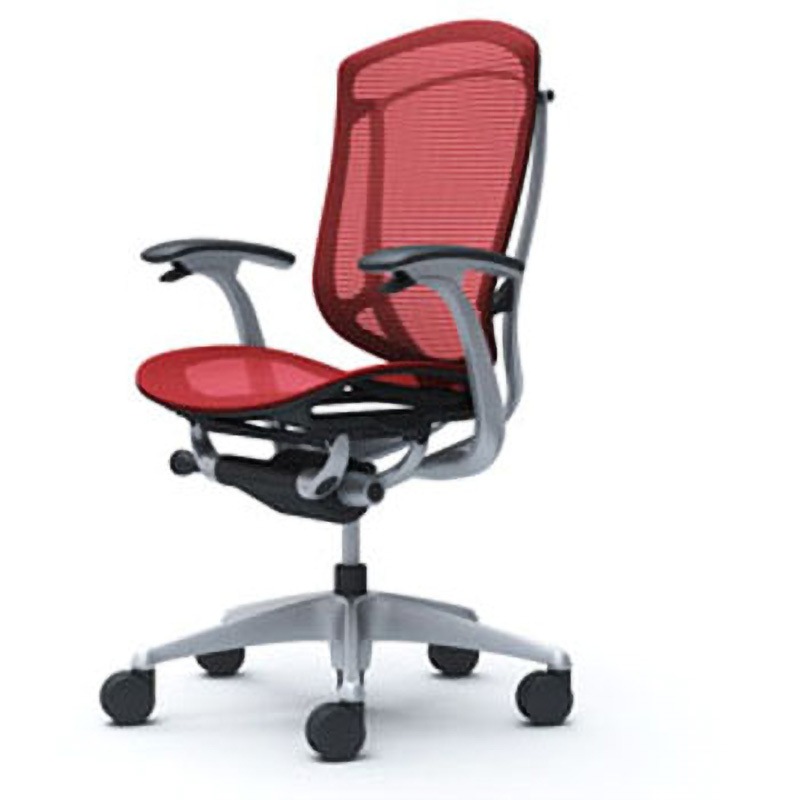 CC41GR FPG9 コンテッサセコンダ オフィスチェア(固定肘・座メッシュ)(5本脚/ハイバック) オカムラ(岡村製作所) 肘掛あり シルバー/ブラック デザインアーム レッド色   CC41GR FPG9