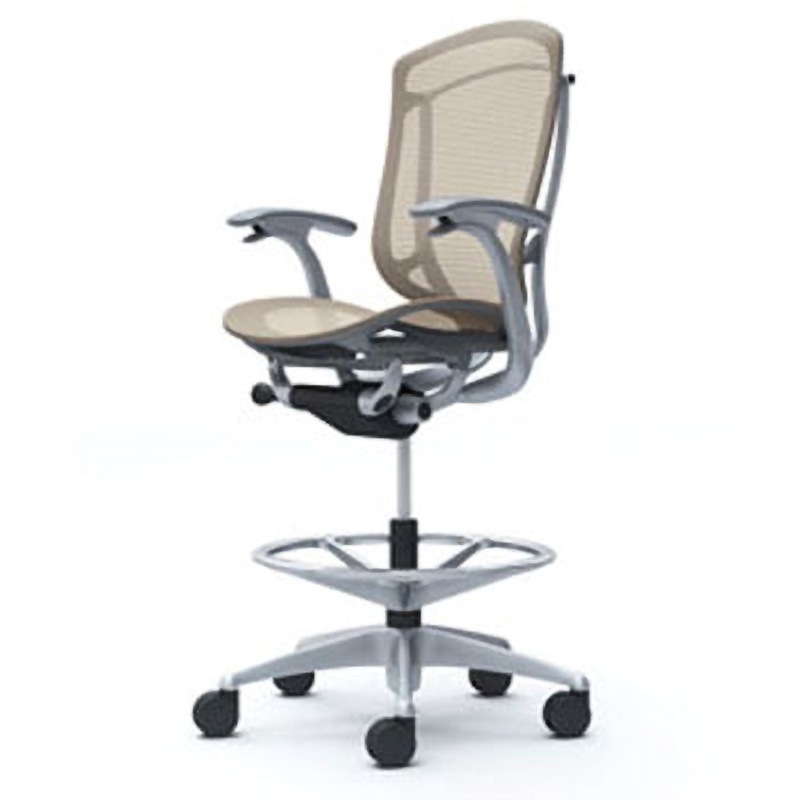 CC41JA FPG7 コンテッサセコンダ オフィスチェア(固定肘・座メッシュ)(5本脚/ハイチェア) オカムラ(岡村製作所) 肘掛あり シルバー/グレー デザインアーム ベージュ色   CC41JA FPG7