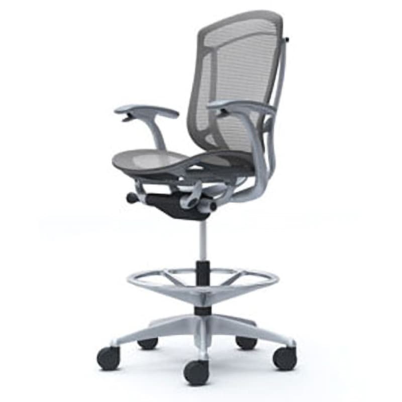 CC41JA FPH2 コンテッサセコンダ オフィスチェア(固定肘・座メッシュ)(5本脚/ハイチェア) オカムラ(岡村製作所) 肘掛あり シルバー/グレー デザインアーム   CC41JA FPH2