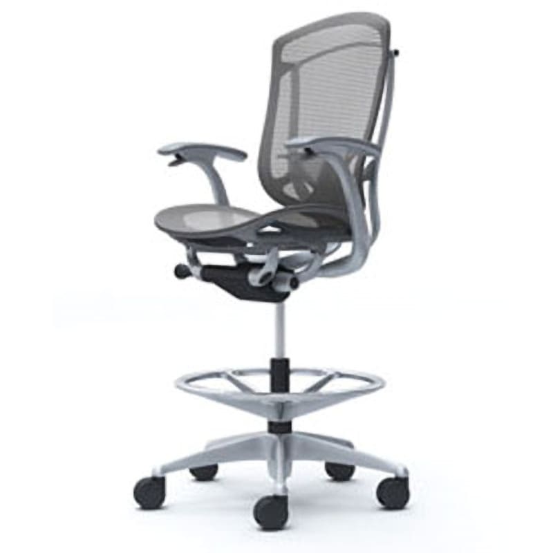 CC41JE FPH2 コンテッサセコンダ オフィスチェア(固定肘・座メッシュ)(5本脚/ハイチェア) オカムラ(岡村製作所) 肘掛あり シルバー/グレー   CC41JE FPH2