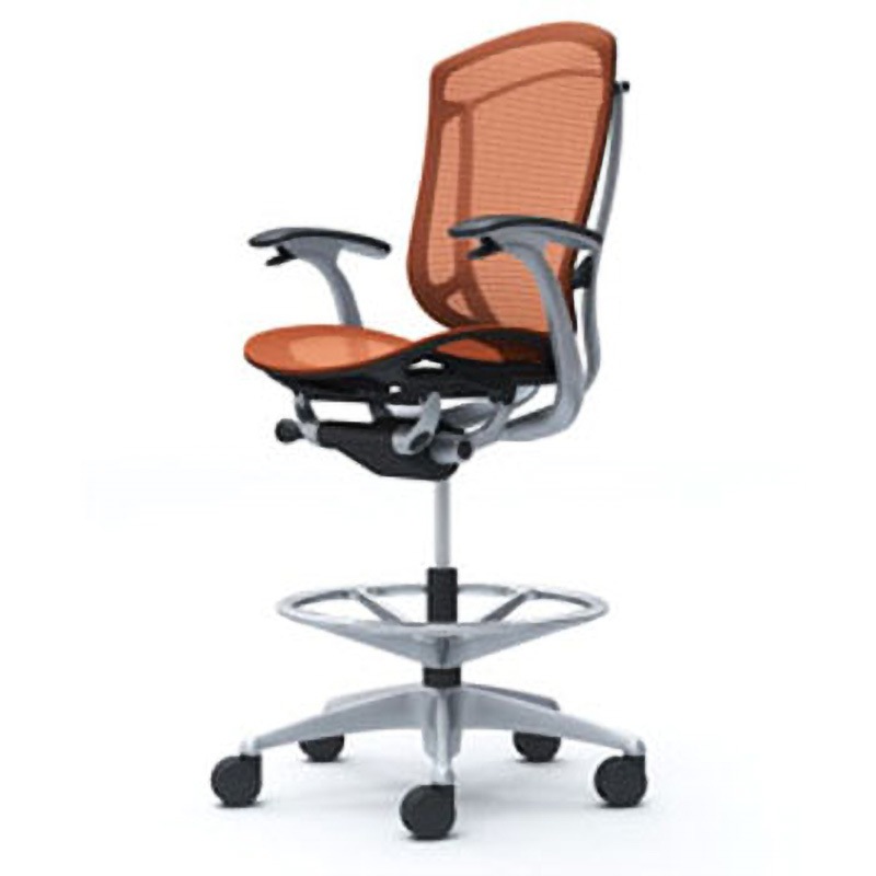 CC41JR FPH8 コンテッサセコンダ オフィスチェア(固定肘・座メッシュ)(5本脚/ハイチェア) オカムラ(岡村製作所) 肘掛あり シルバー/ブラック デザインアーム オレンジレッド色   CC41JR FPH8