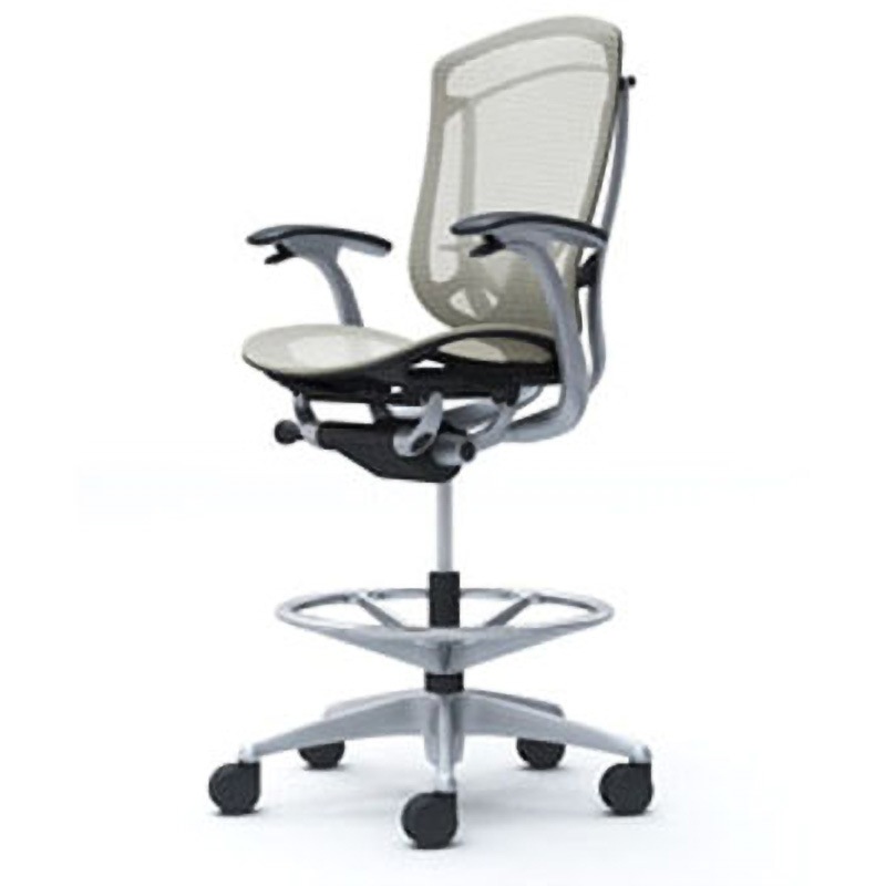 CC41JS FPG2 コンテッサセコンダ オフィスチェア(固定肘・座メッシュ)(5本脚/ハイチェア) オカムラ(岡村製作所) 肘掛あり シルバー/ブラック ホワイト色   CC41JS FPG2 119,900円