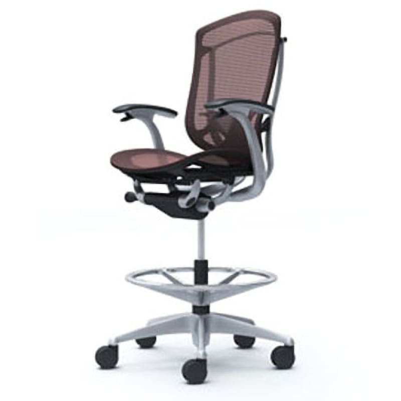 CC41JS FPG8 コンテッサセコンダ オフィスチェア(固定肘・座メッシュ)(5本脚/ハイチェア) オカムラ(岡村製作所) 肘掛あり シルバー/ブラック ダークブラウン色   CC41JS FPG8