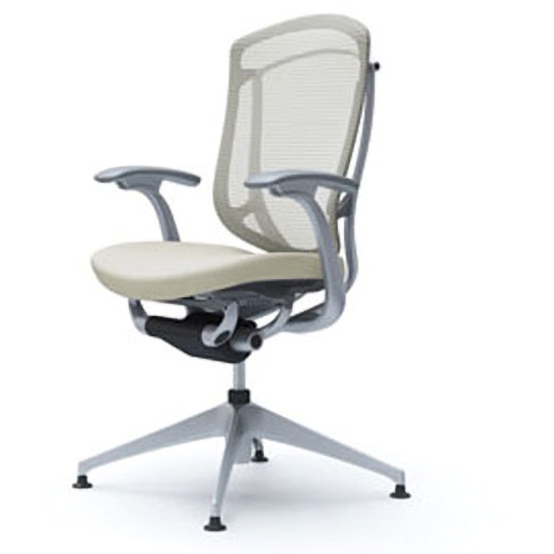 CC43EA FPC2 コンテッサセコンダ オフィスチェア(固定肘・座クッション)(4本脚オートリターン) オカムラ(岡村製作所) 肘掛あり デザインアーム シルバー/グレー ホワイト色   CC43EA FPC2
