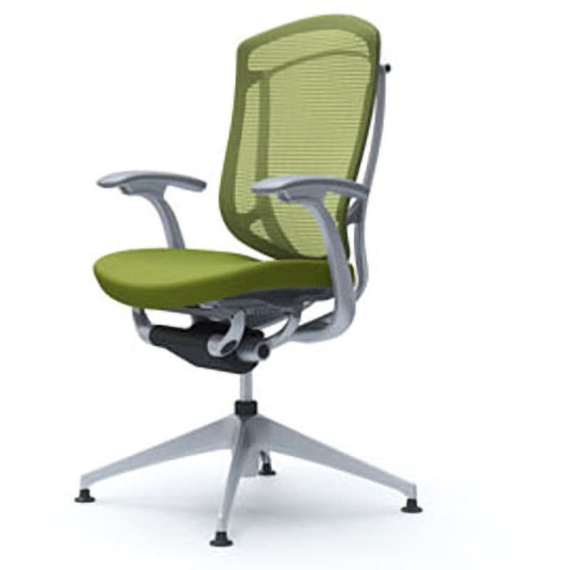 CC43EA FPC5 コンテッサセコンダ オフィスチェア(固定肘・座クッション)(4本脚オートリターン) オカムラ(岡村製作所) 肘掛あり デザインアーム シルバー/グレー グリーン色   CC43EA FPC5