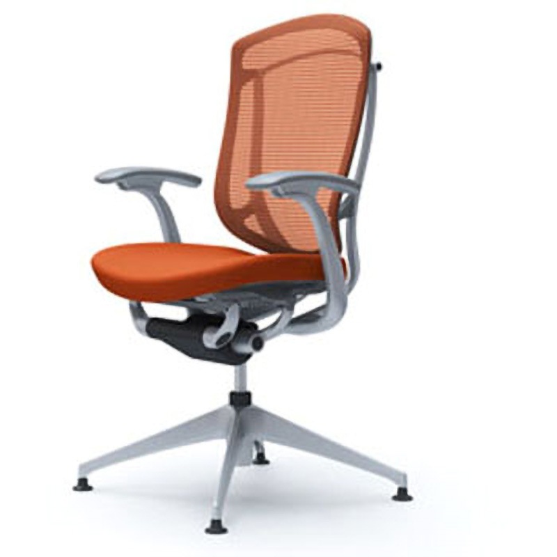 CC43EA FPD8 コンテッサセコンダ オフィスチェア(固定肘・座クッション)(4本脚オートリターン) オカムラ(岡村製作所) 肘掛あり デザインアーム シルバー/グレー オレンジレッド色   CC43EA FPD8