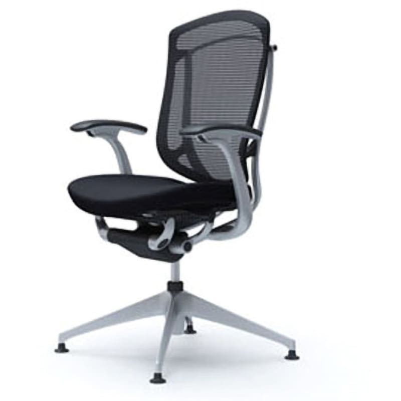 CC43ER FPC1 コンテッサセコンダ オフィスチェア(固定肘・座クッション)(4本脚オートリターン) オカムラ(岡村製作所) 肘掛あり デザインアーム シルバー/ブラック   CC43ER FPC1