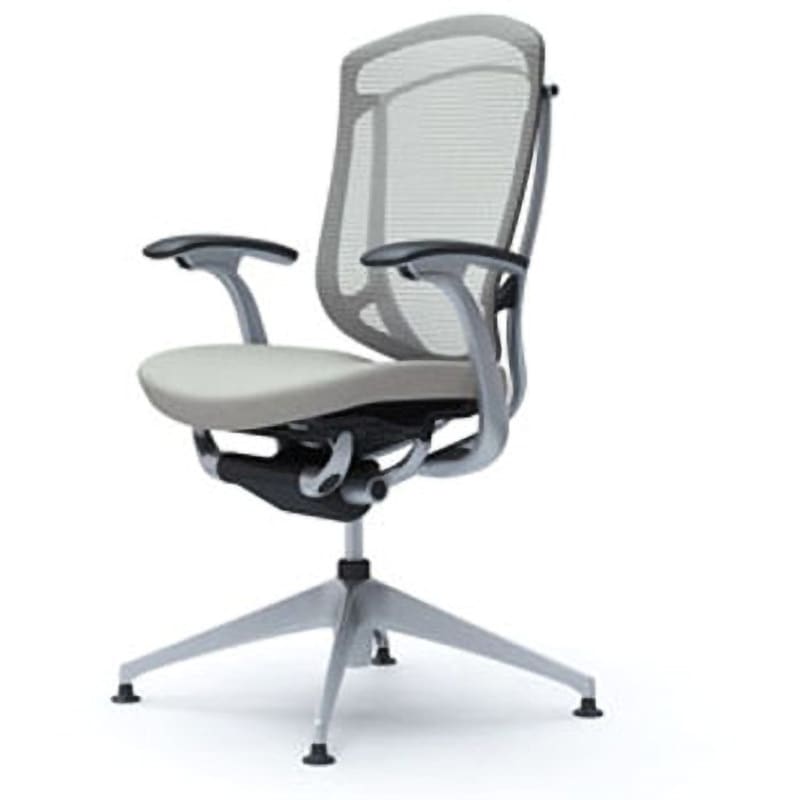 CC43ER FPC3 コンテッサセコンダ オフィスチェア(固定肘・座クッション)(4本脚オートリターン) オカムラ(岡村製作所) 肘掛あり デザインアーム シルバー/ブラック ライトグレー色   CC43ER FPC3