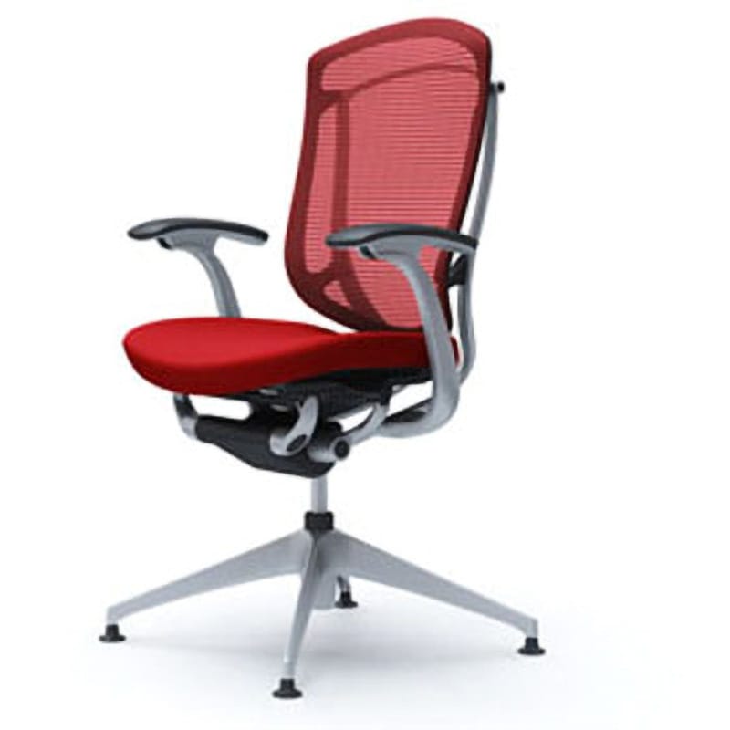 CC43ER FPC9 コンテッサセコンダ オフィスチェア(固定肘・座クッション)(4本脚オートリターン) オカムラ(岡村製作所) 肘掛あり デザインアーム シルバー/ブラック レッド色   CC43ER FPC9