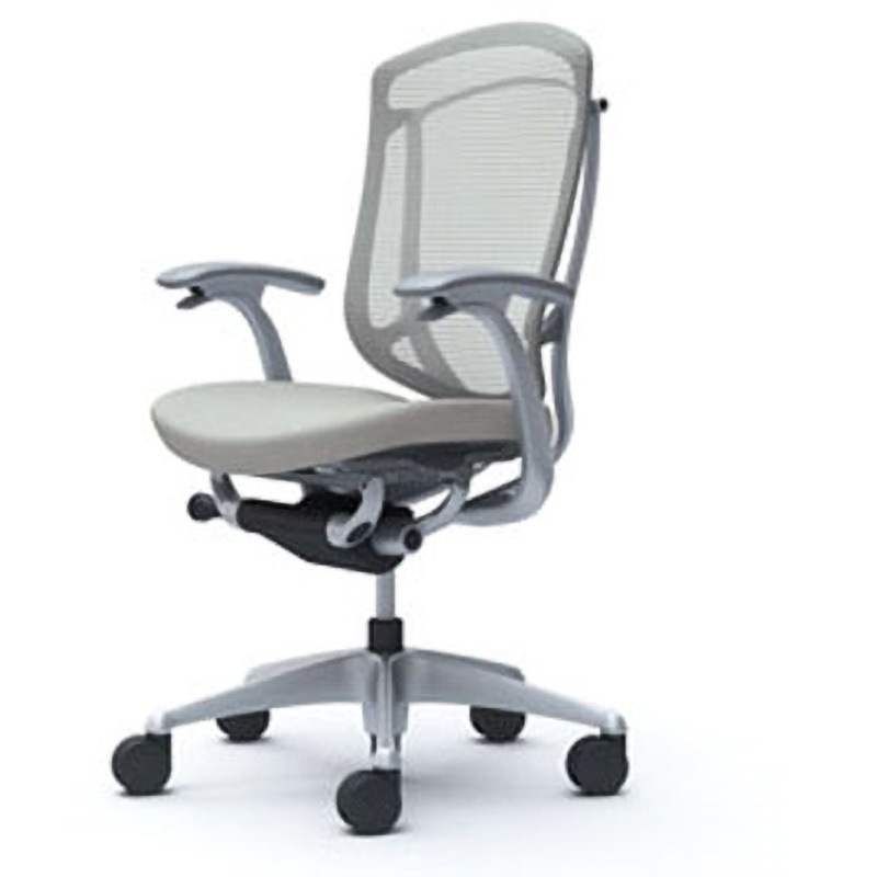 CC43GA FPC3 コンテッサセコンダ オフィスチェア(固定肘・座クッション)(5本脚/ハイバック) オカムラ(岡村製作所) 肘掛あり シルバー/グレー デザインアーム   CC43GA FPC3