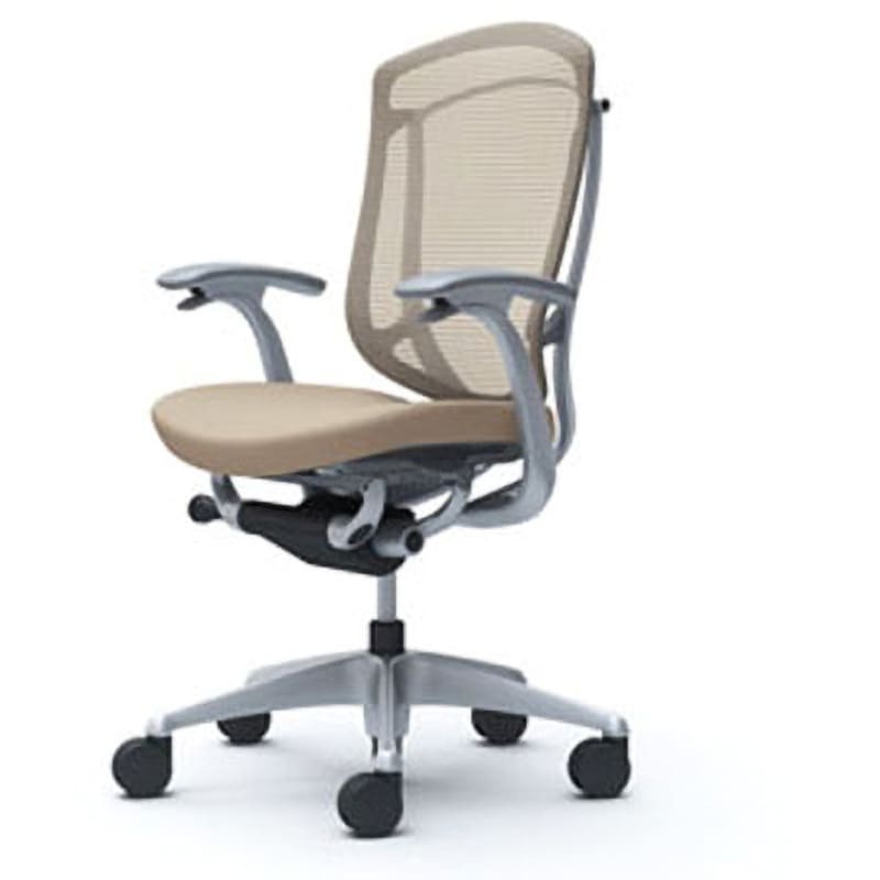 CC43GA FPC7 コンテッサセコンダ オフィスチェア(固定肘・座クッション)(5本脚/ハイバック) オカムラ(岡村製作所) 肘掛あり シルバー/グレー デザインアーム ベージュ色   CC43GA FPC7