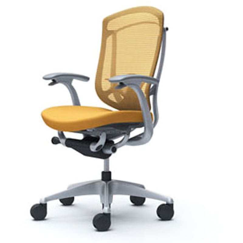 CC43GE FPD9 コンテッサセコンダ オフィスチェア(固定肘・座クッション)(5本脚/ハイバック) オカムラ(岡村製作所) 肘掛あり シルバー/グレー イエロー色   CC43GE FPD9