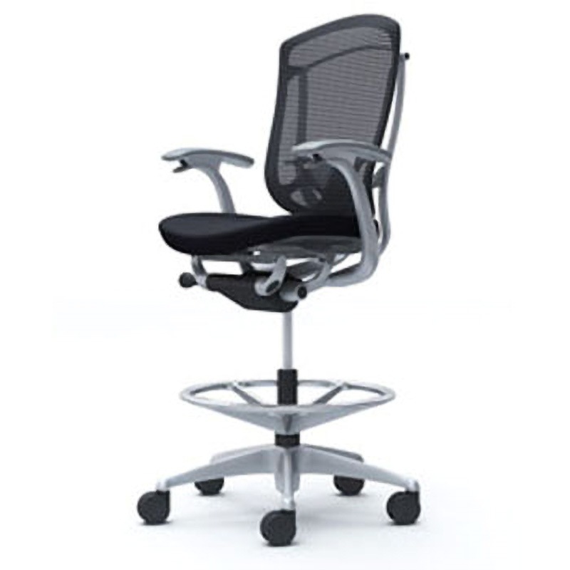 CC43JE FPC1 コンテッサセコンダ オフィスチェア(固定肘・座クッション)(5本脚/ハイチェア) オカムラ(岡村製作所) 肘掛あり シルバー/グレー ブラック色   CC43JE FPC1