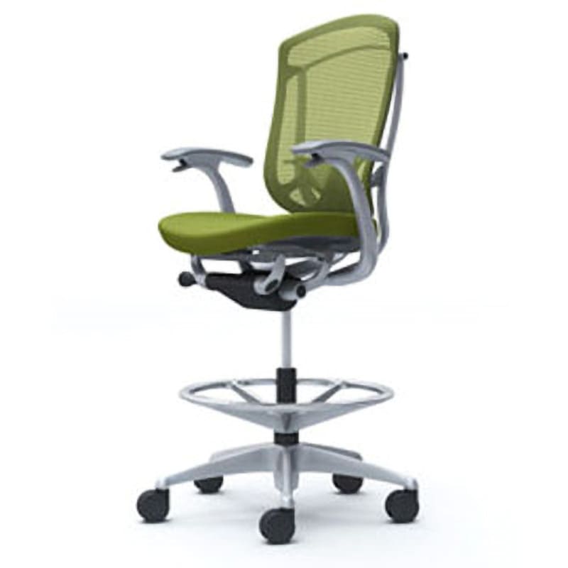 CC43JE FPC5 コンテッサセコンダ オフィスチェア(固定肘・座クッション)(5本脚/ハイチェア) オカムラ(岡村製作所) 肘掛あり シルバー/グレー グリーン色   CC43JE FPC5