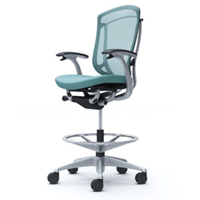 CC43JR FPC6 コンテッサセコンダ オフィスチェア(固定肘・座クッション)(5本脚/ハイチェア) オカムラ(岡村製作所) 肘掛あり シルバー/ブラック デザインアーム セージ色   CC43JR FPC6