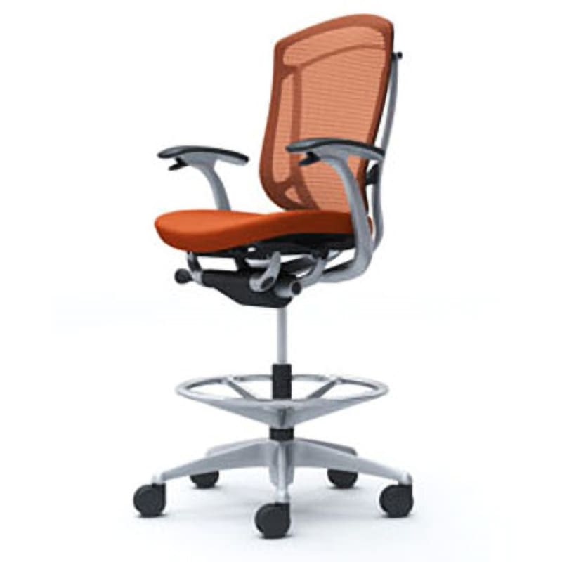 CC43JR FPD8 コンテッサセコンダ オフィスチェア(固定肘・座クッション)(5本脚/ハイチェア) オカムラ(岡村製作所) 肘掛あり シルバー/ブラック デザインアーム オレンジレッド色   CC43JR FPD8
