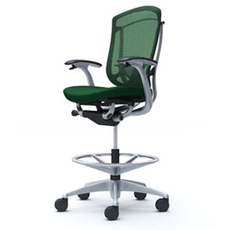 CC43JS FPD5 コンテッサセコンダ オフィスチェア(固定肘・座クッション)(5本脚/ハイチェア) オカムラ(岡村製作所) 肘掛あり シルバー/ブラック ダークグリーン色   CC43JS FPD5