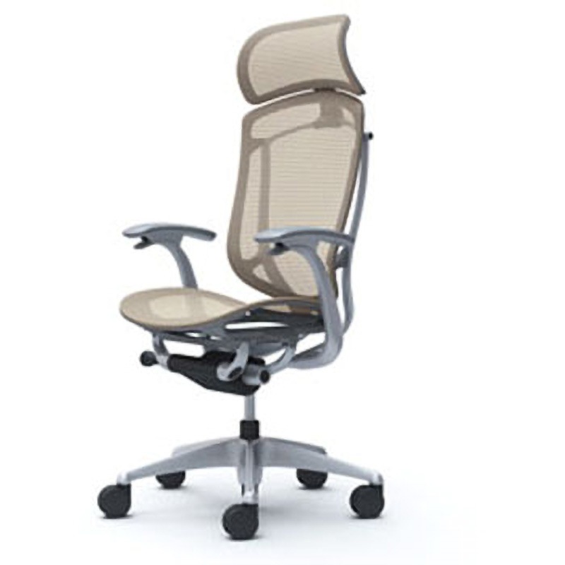 CC45GA FPG7 コンテッサセコンダ オフィスチェア(固定肘・座メッシュ)(5本脚/エクストラハイバック) オカムラ(岡村製作所) 肘掛あり シルバー/グレー ベージュ色   CC45GA FPG7