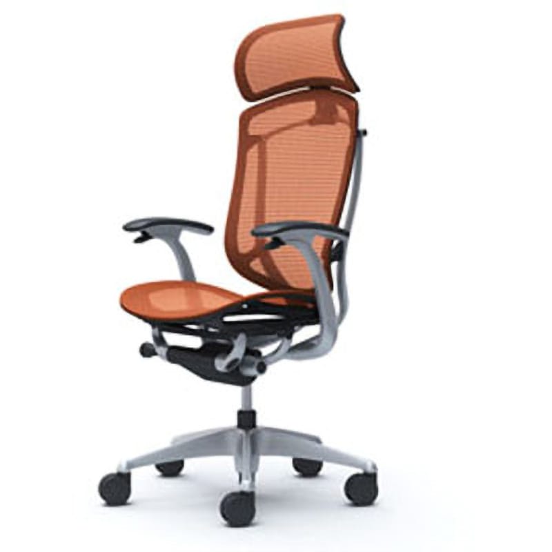 CC45GR FPH8 コンテッサセコンダ オフィスチェア(固定肘・座メッシュ)(5本脚/エクストラハイバック) オカムラ(岡村製作所) 肘掛あり シルバー/ブラック オレンジレッド色   CC45GR FPH8