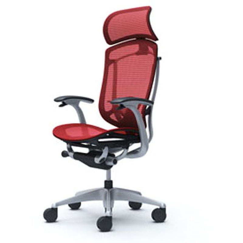 CC45GS FPG9 コンテッサセコンダ オフィスチェア(固定肘・座メッシュ)(5本脚/エクストラハイバック) オカムラ(岡村製作所) 肘掛あり シルバー/ブラック レッド色   CC45GS FPG9