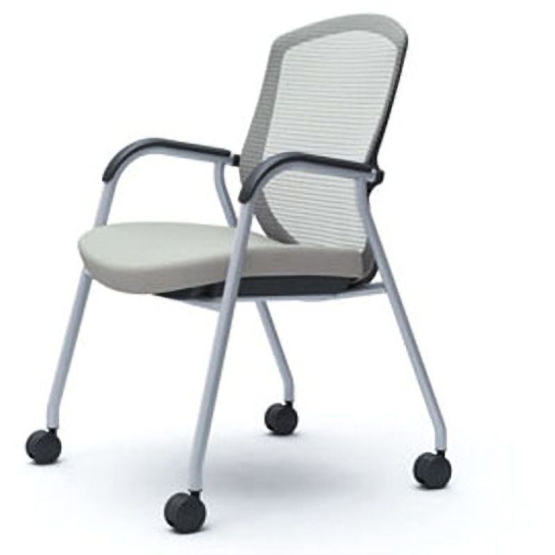 CC73GR FPC3 コンテッサセコンダ オフィスチェア(ゲストチェア) オカムラ(岡村製作所) キャスターあり 固定肘 ライトグレー色 高さ900mm幅580mm奥行586mm  CC73GR FPC3