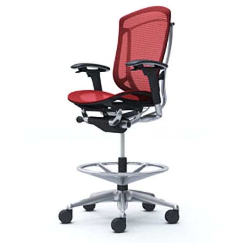 CC81HR FPG9 コンテッサセコンダ オフィスチェア(可動肘・座メッシュ)(5本脚/ハイチェア) オカムラ(岡村製作所) 肘掛あり ポリッシュ/ブラック アジャストアーム レッド色   CC81HR FPG9
