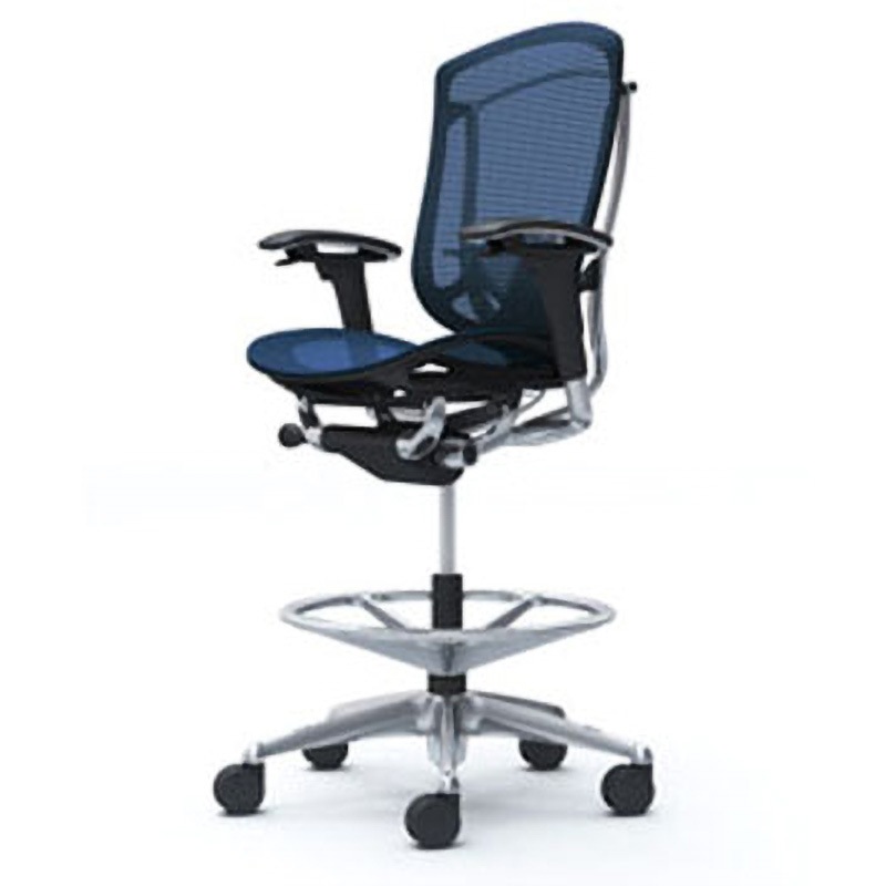 CC81HS FPG4 コンテッサセコンダ オフィスチェア(可動肘・座メッシュ)(5本脚/ハイチェア) オカムラ(岡村製作所) 肘掛あり ポリッシュ/ブラック ダークブルー色   CC81HS FPG4