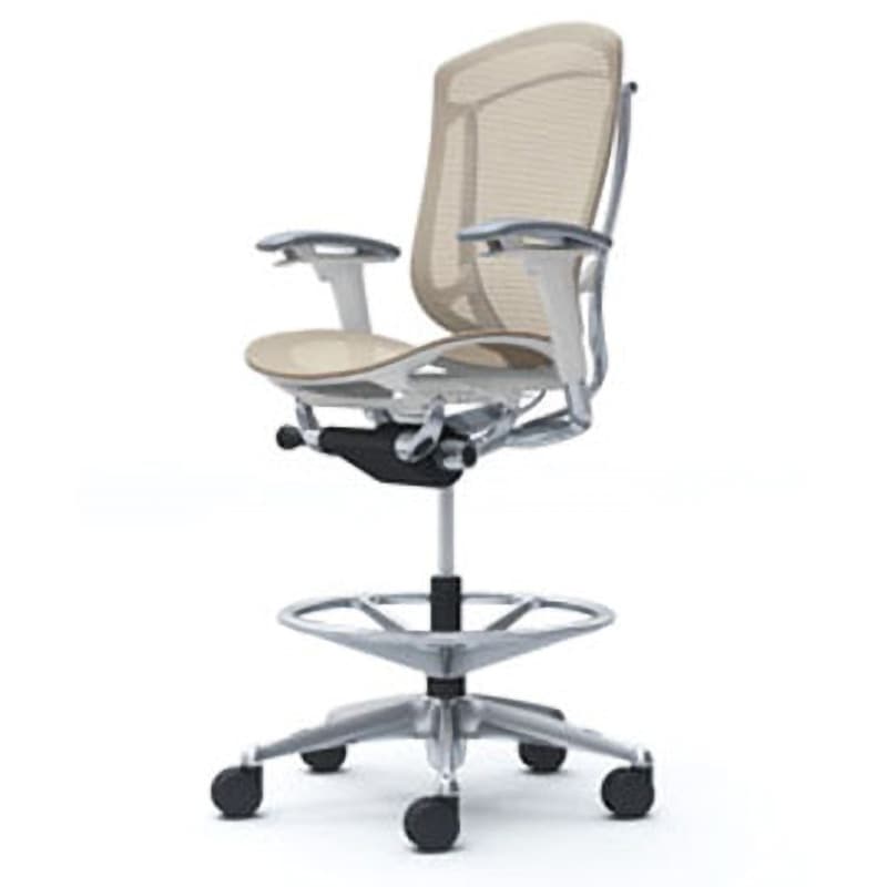 CC81HW FPG7 コンテッサセコンダ オフィスチェア(可動肘・座メッシュ)(5本脚/ハイチェア) オカムラ(岡村製作所) 肘掛あり ポリッシュ/ホワイト アジャストアーム ベージュ色   CC81HW FPG7