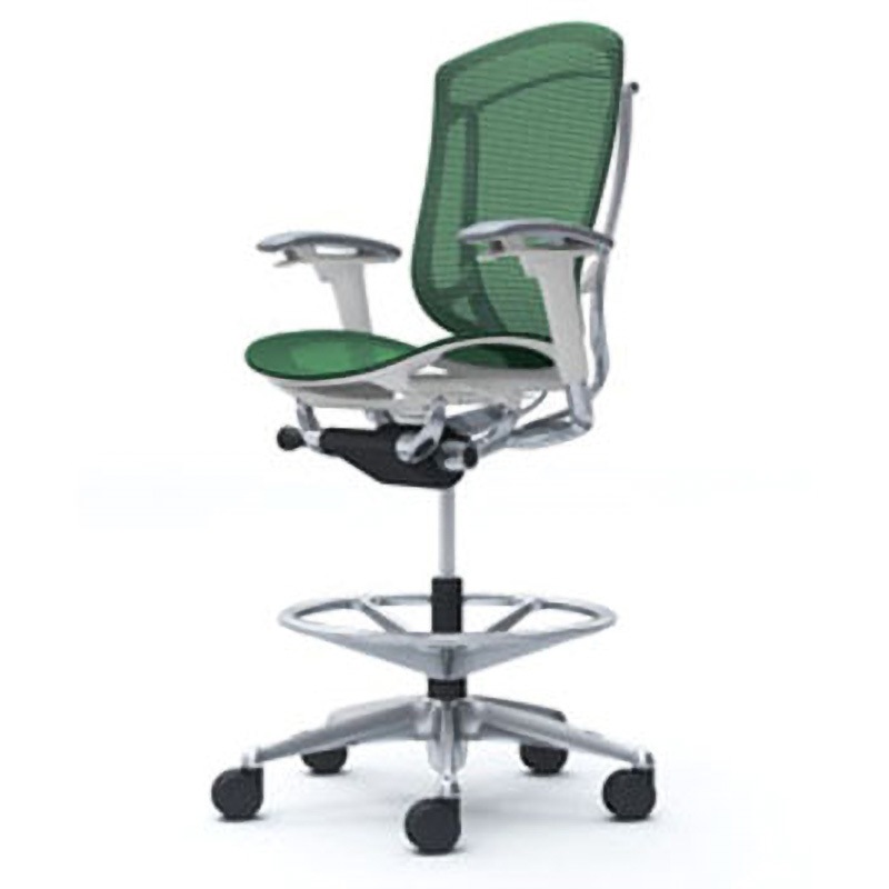CC81HW FPH5 コンテッサセコンダ オフィスチェア(可動肘・座メッシュ)(5本脚/ハイチェア) オカムラ(岡村製作所) 肘掛あり ポリッシュ/ホワイト アジャストアーム ダークグリーン色   CC81HW FPH5