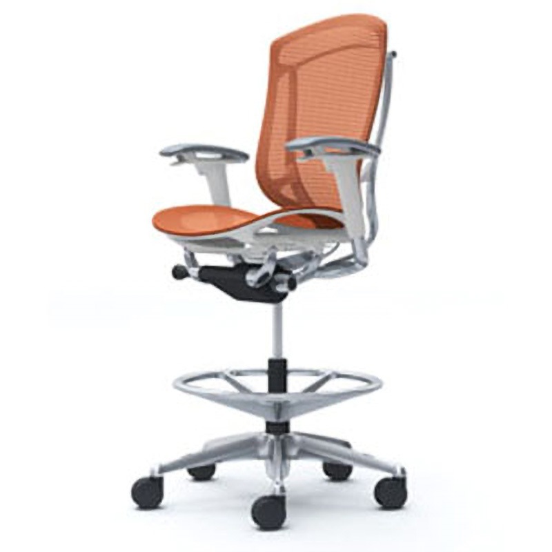 CC81HW FPH8 コンテッサセコンダ オフィスチェア(可動肘・座メッシュ)(5本脚/ハイチェア) オカムラ(岡村製作所) 肘掛あり ポリッシュ/ホワイト アジャストアーム オレンジレッド色   CC81HW FPH8