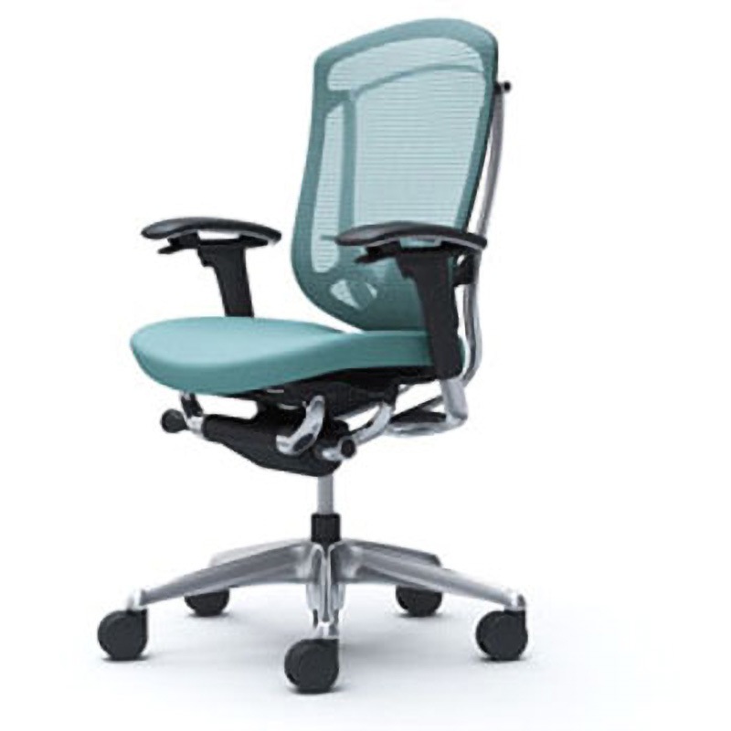 CC83BS FPC6 コンテッサセコンダ オフィスチェア(可動肘・座クッション)(5本脚/ハイバック) オカムラ(岡村製作所) 肘掛あり ポリッシュ/ブラック セージ色   CC83BS FPC6