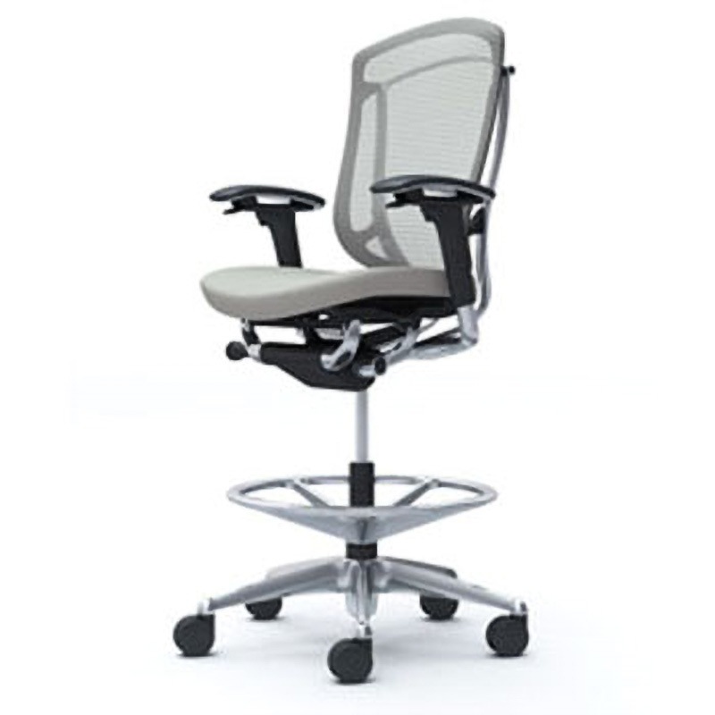 CC83HR FPC3 コンテッサセコンダ オフィスチェア(可動肘・座クッション)(5本脚/ハイチェア) オカムラ(岡村製作所) 肘掛あり ポリッシュ/ブラック アジャストアーム ライトグレー色   CC83HR FPC3