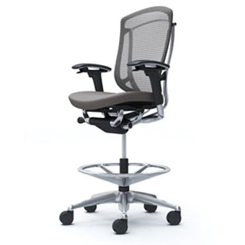 CC83HR FPD2 コンテッサセコンダ オフィスチェア(可動肘・座クッション)(5本脚/ハイチェア) オカムラ(岡村製作所) 肘掛あり ポリッシュ/ブラック アジャストアーム ミディアムグレー色   CC83HR FPD2