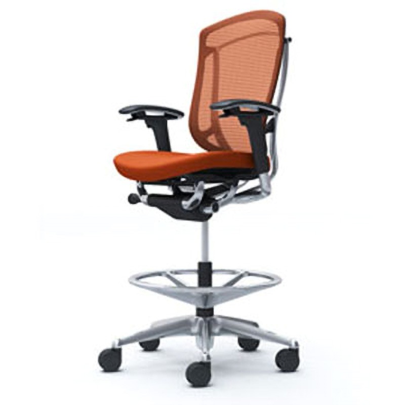 CC83HR FPD8 コンテッサセコンダ オフィスチェア(可動肘・座クッション)(5本脚/ハイチェア) オカムラ(岡村製作所) 肘掛あり ポリッシュ/ブラック アジャストアーム オレンジレッド色   CC83HR FPD8