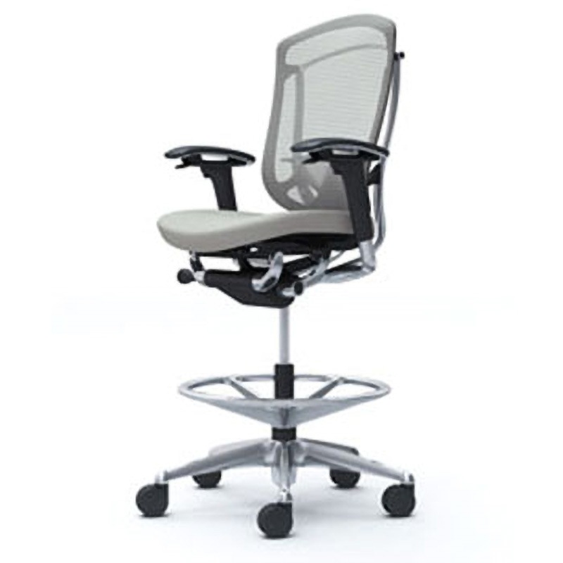 CC83HS FPC3 コンテッサセコンダ オフィスチェア(可動肘・座クッション)(5本脚/ハイチェア) オカムラ(岡村製作所) 肘掛あり ポリッシュ/ブラック ライトグレー色   CC83HS FPC3