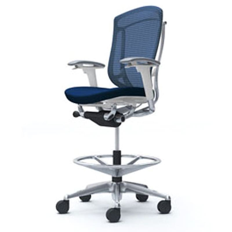CC83HW FPC4 コンテッサセコンダ オフィスチェア(可動肘・座クッション)(5本脚/ハイチェア) オカムラ(岡村製作所) 肘掛あり ポリッシュ/ホワイト アジャストアーム ダークブルー色   CC83HW FPC4