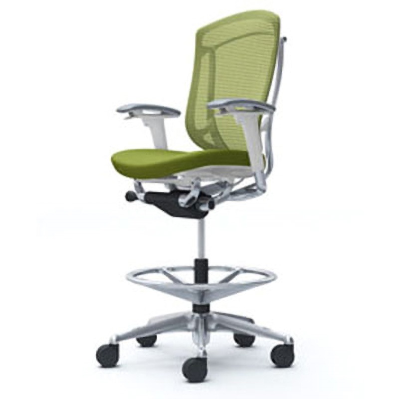 CC83HW FPC5 コンテッサセコンダ オフィスチェア(可動肘・座クッション)(5本脚/ハイチェア) オカムラ(岡村製作所) 肘掛あり ポリッシュ/ホワイト アジャストアーム グリーン色   CC83HW FPC5